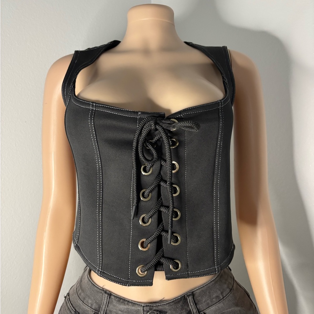 Fashion Nova Black Lace-Up Corset Top